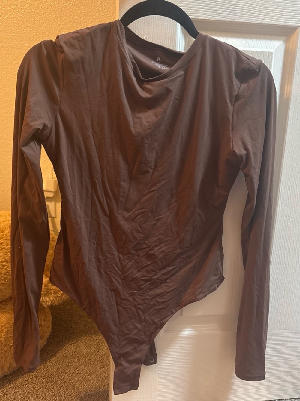 Long Sleeve Brown Bodysuit - Women's Stretch Crewneck